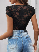 Black Lace Semi-Sheer Bodysuit for Women