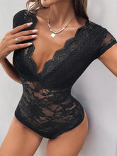 Black Lace Semi-Sheer Bodysuit for Women