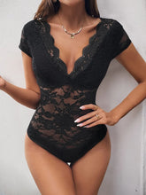 Black Lace Semi-Sheer Bodysuit for Women
