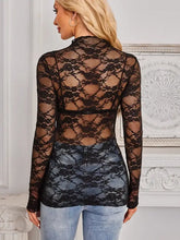 Black Lace Sheer Long Sleeve Top for Women Woman T Shirts
