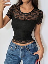 Black Lace Short Sleeve Top for Women