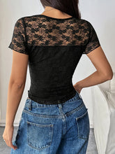 Black Lace Short Sleeve Top for Women