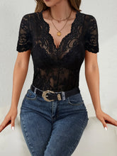 Black Lace Short Sleeve Top for Women