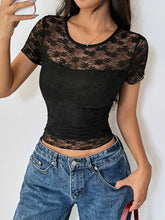 Black Lace Short Sleeve Top for Women Woman T Shirts