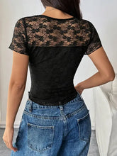 Black Lace Short Sleeve Top for Women Woman T Shirts