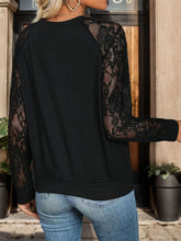 Black Lace Sleeve Buttoned Blouse for Women