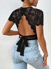 Black lace sleeve ribbed bodysuit with back bow detail