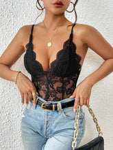 Black Floral Lace Bodysuit for Women