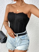 Black Lace Strapless Corset Top with Sweetheart Neckline Woman Bodysuits