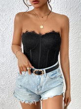 Black Lace Strapless Corset Top with Sweetheart Neckline