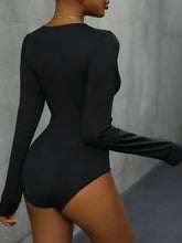 Black Lace Trim Long Sleeve Bodysuit for Women