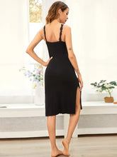 Black Lace Trim Midi Slip Dress Sleep Dresses