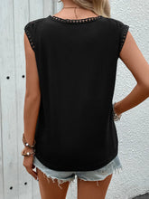 Black Lace Trim Sleeveless Semi Sheer Blouse for Women