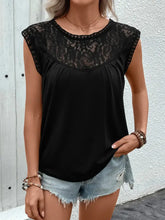 Black Lace Trim Sleeveless Semi Sheer Blouse for Women Woman T Shirts