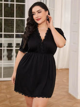 Black Lace Trimmed Short Sleeve Nightgown for Women Sleep Dresses