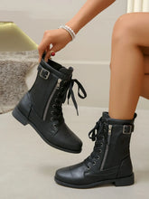 Black Lace-Up Ankle Boots for Women Low Heel