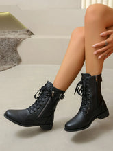 Black Lace-Up Ankle Boots for Women Low Heel Black