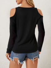Black Lace V-Neck Cold Shoulder Long Sleeve Top for Women
