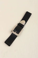 Black leather belt with rectangular zinc alloy buckle