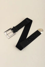Classic black leather belt with rectangular zinc alloy buckle