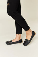Black Leather Bow Flats Loafers for Women
