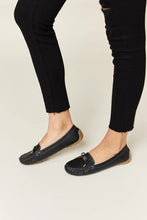 Black Leather Bow Flats Loafers for Women