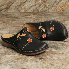 Black Leather Clogs with Floral Accents for Women Black Woman Loafers