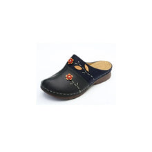 Black Leather Clogs with Floral Accents for Women Dark Navy Woman Loafers