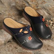 Black Leather Clogs with Floral Accents for Women Woman Loafers