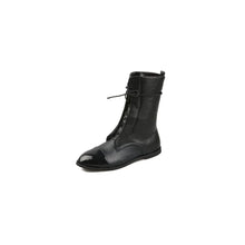 Black Leather Combat Boots with Traditional Lace-Up Design Black