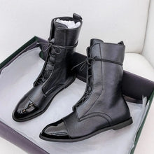 Black Leather Combat Boots with Traditional Lace-Up Design