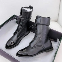 Black Leather Combat Boots with Traditional Lace-Up Design Woman Boots