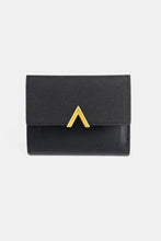 Black Leather Compact Trifold Wallet with Gold V Accent Black One Size