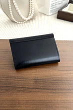 Black Leather Compact Trifold Wallet with Gold V Accent
