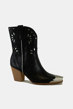 Black Leather Cowboy Boots with Floral Embroidery and Stacked Heel Height Black