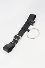 Black leather harness belt with silver O-ring and chain in multiple belt sizes