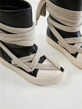 Black Leather High-Top Sneakers with Wrapped Laces for Women Woman Boots