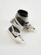 Black Leather High-Top Sneakers with Wrapped Laces for Women Woman Boots