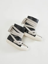 Black Leather High-Top Sneakers with Wrapped Laces for Women