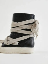 Black Leather High-Top Sneakers with Wrapped Laces for Women