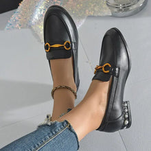 Black Leather Loafers with Gold Hardware and Pearl Accents for Women Woman Loafers