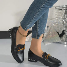 Black Leather Loafers with Gold Hardware and Pearl Accents for Women Woman Loafers