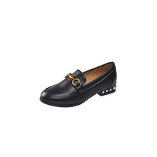 Black Leather Loafers with Gold Hardware and Pearl Accents for Women Black Woman Loafers