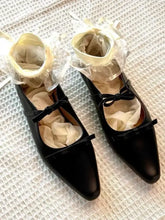 Black Leather Mary Jane Flats with Bow and Ankle Frills for Women Woman Loafers