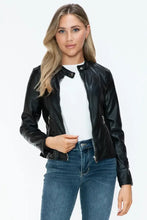 Black PU Leather Jacket for Women with Pockets and Zipper Closure Woman Outerwear
