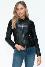 Black PU Leather Jacket for Women with Pockets and Zipper Closure Woman Outerwear