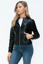 Black PU Leather Jacket for Women with Pockets and Zipper Closure Woman Outerwear
