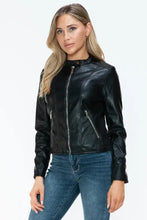 Black PU Leather Jacket for Women with Pockets and Zipper Closure Woman Outerwear