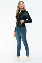 Black PU Leather Jacket for Women with Pockets and Zipper Closure Woman Outerwear