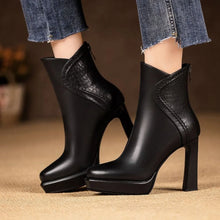 Black Leather Platform Ankle Boots for Women
